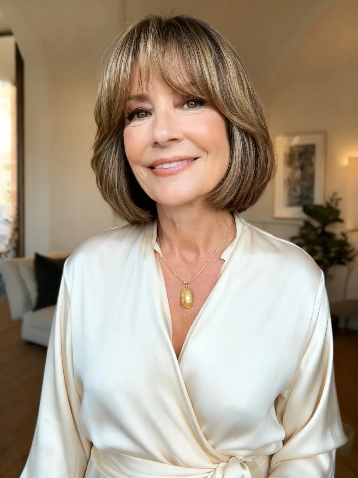 Classic Chin-Length Bob with Sandy Blonde Highlights